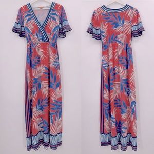 Flying Tomato Maxi Dress Lightweight Beachy Pink & Blue Palm  Maxi Dress Size XS